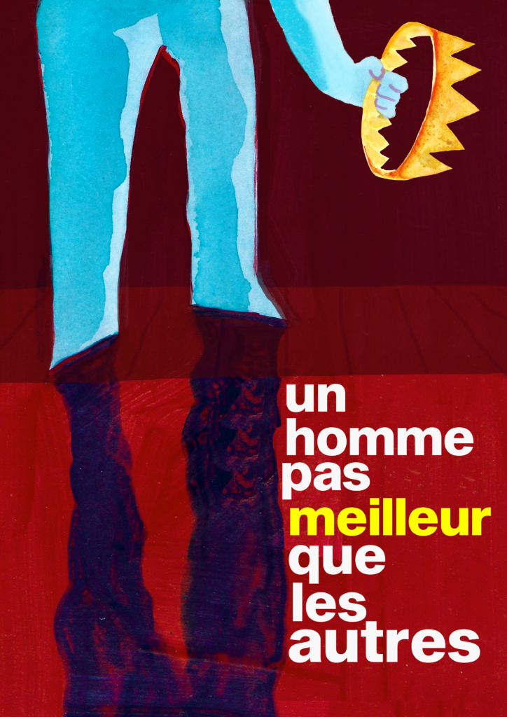 affiche "un homme pas meilleur que les autres." Affiche en png fond rouge avec titre.